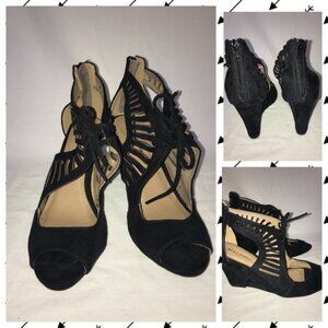 Mark D Maddux black faux suede wedge